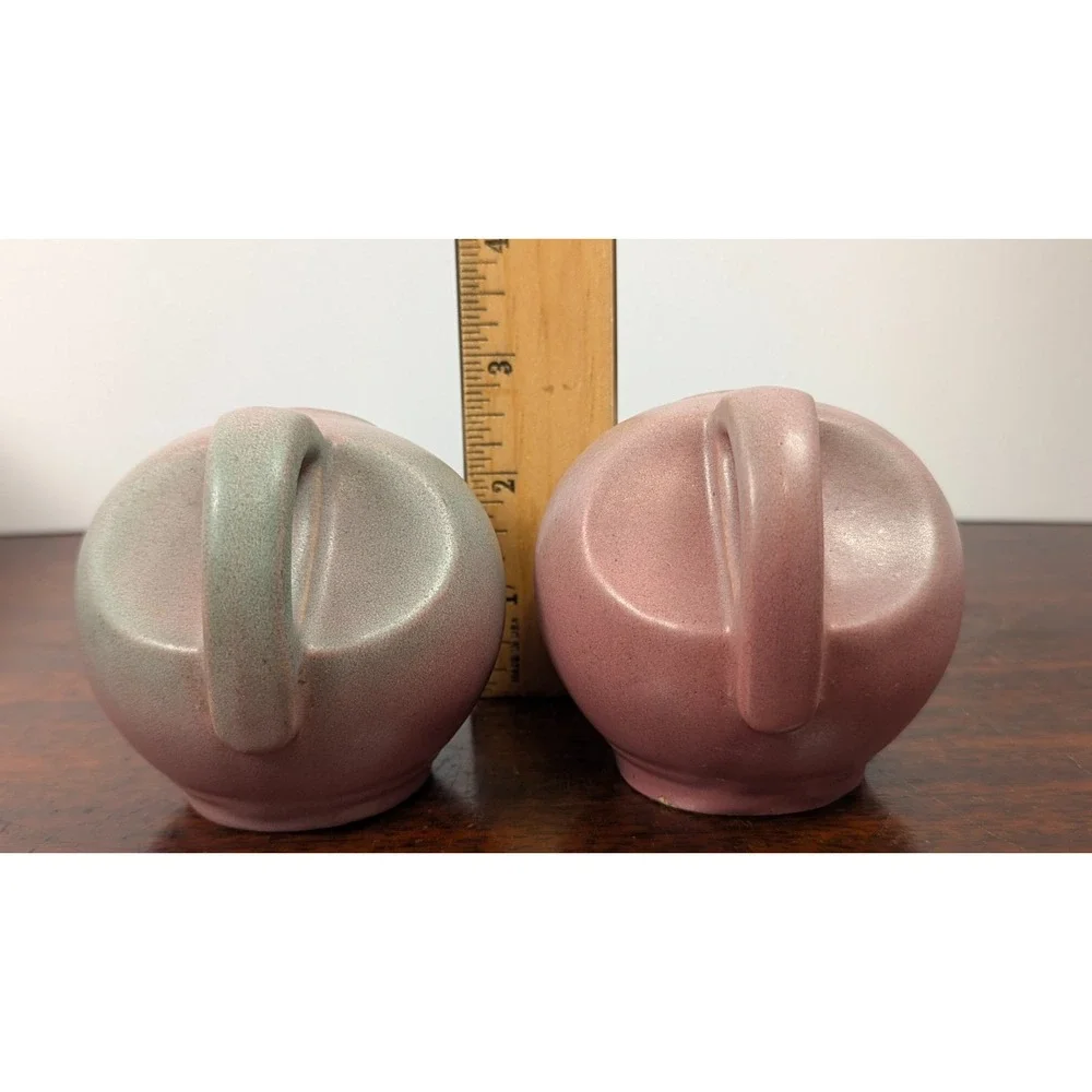 Vintage 1950s Pink Speckled Pottery Ball Jug Salt & Pepper Shakers with Cork